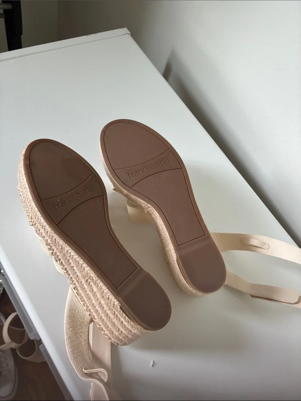 Franco Sarto Cream Espadrille Wedge Sandals